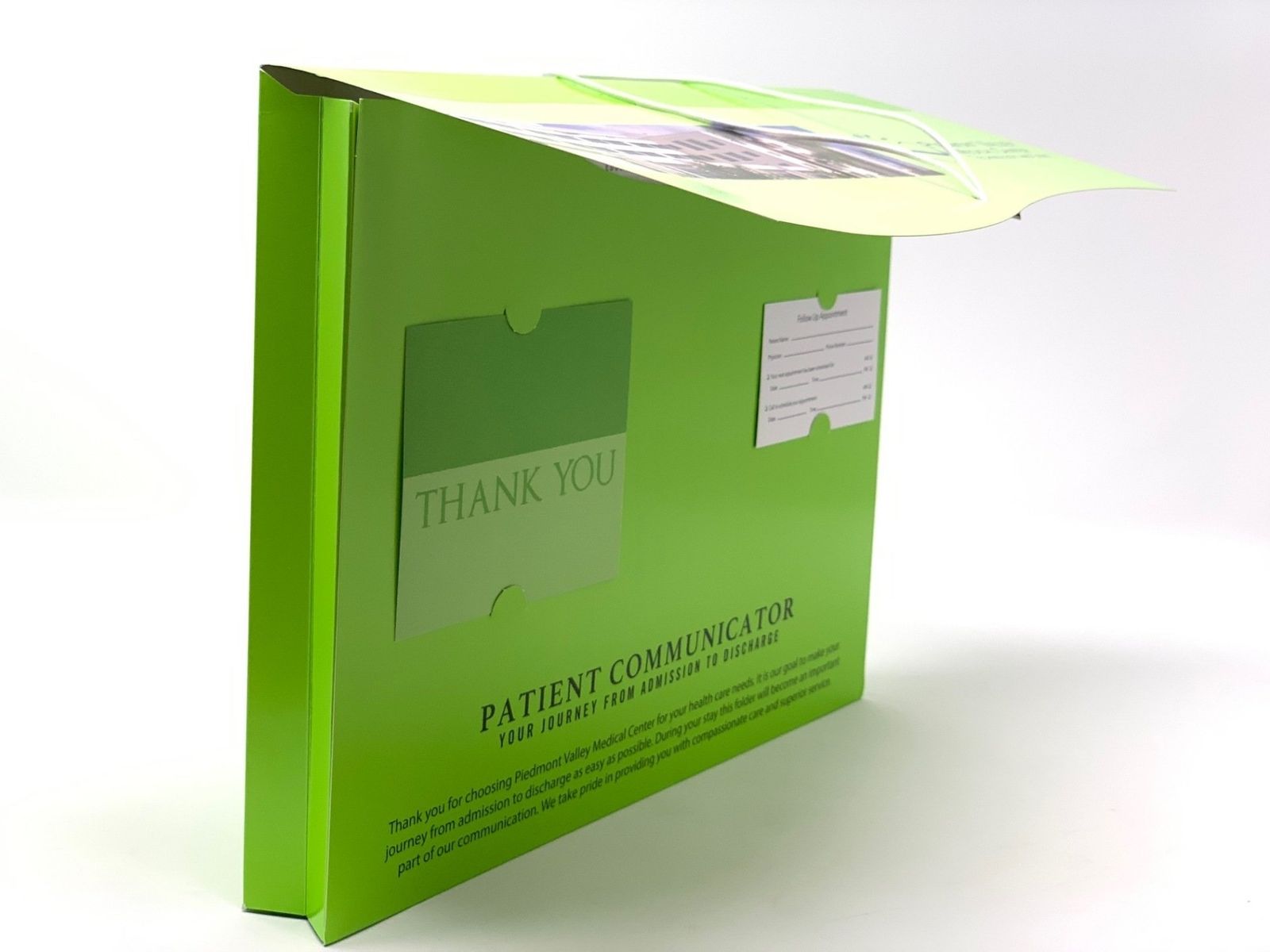 Custom-printed admit and discharge folder for a hospital